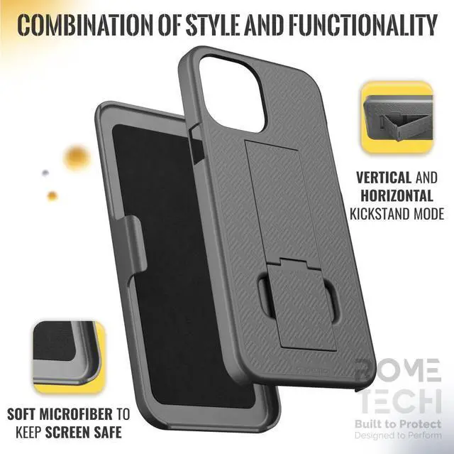 Alt view image 5 of 6 - Apple iPhone 15 Pro (2023) Rome Tech Shell Holster Combo Case - Black