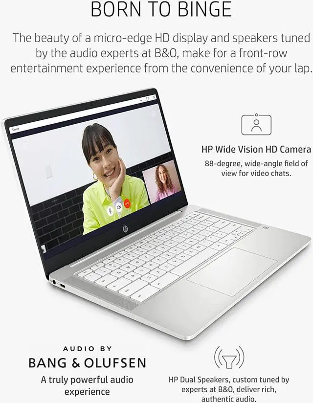 Alt view image 5 of 6 - HP Chromebook 14A-NA0023NR, Intel Celeron N4120, 4GB RAM 32GB eMMC 14" HD, White