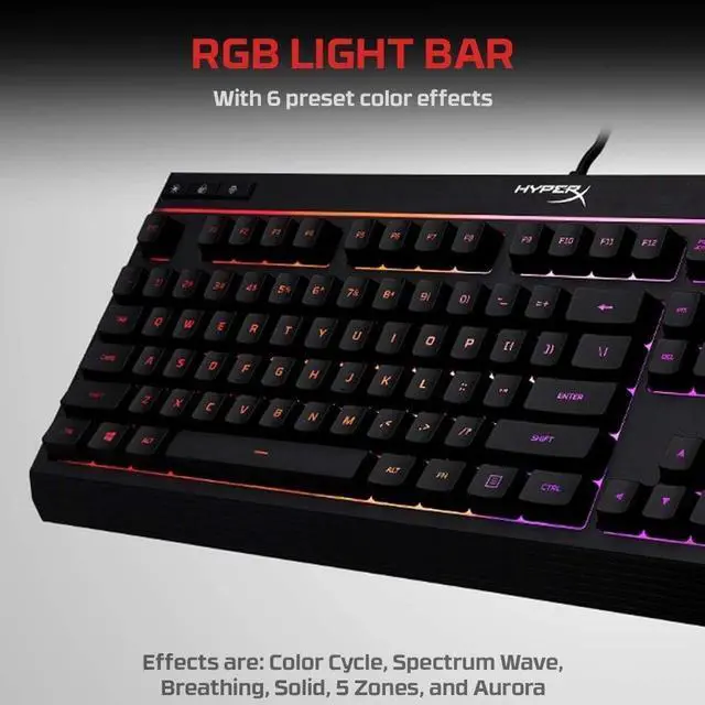 Alt view image 9 of 13 - HyperX Alloy Core RGB - Membrane Gaming Keyboard, Comfortable Quiet Silent Keys with RGB LED Lighting Effects, Spill Resistant, Dedicated Media Keys, Compatible with Windows 10/8.1/8/7 - Black