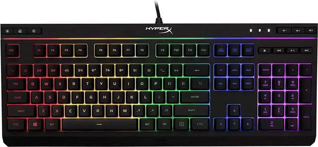 Alt view image 8 of 13 - HyperX Alloy Core RGB - Membrane Gaming Keyboard, Comfortable Quiet Silent Keys with RGB LED Lighting Effects, Spill Resistant, Dedicated Media Keys, Compatible with Windows 10/8.1/8/7 - Black