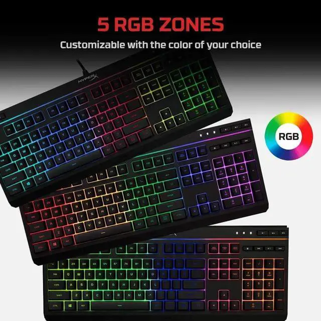Alt view image 10 of 13 - HyperX Alloy Core RGB - Membrane Gaming Keyboard, Comfortable Quiet Silent Keys with RGB LED Lighting Effects, Spill Resistant, Dedicated Media Keys, Compatible with Windows 10/8.1/8/7 - Black