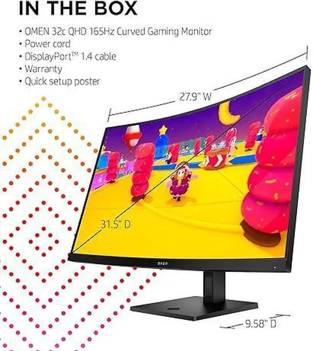 Alt view image 6 of 12 - OMEN HP 31.5 inch QHD 165Hz Curved Gaming Monitor AMD Freesync Anti-Glare