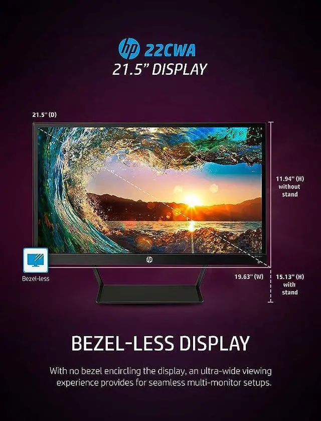 Alt view image 2 of 6 - HP Pavilion 22CWA 21.5 IPS LED Display Monitor 1920x1080 Full HD HDMI VGA