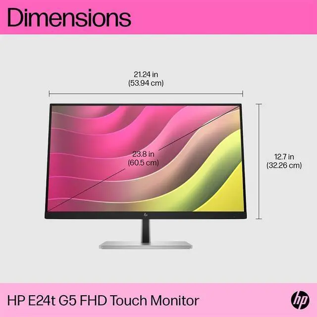 Alt view image 5 of 9 - HP E24T G5 Touchscreen FHD Monitor 75Hz 5ms Vesa Pivot Tilt Swivel Height Adjust