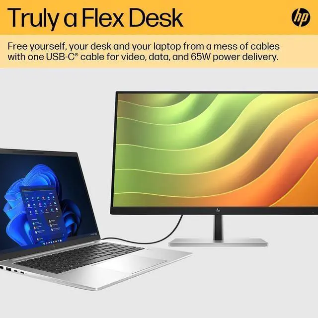 Alt view image 4 of 10 - HP E24u G5 23.8" FHD Monitor IPS USB-C 16:9 Brightness 250 nits 1000:1 5ms HDMI DisplayPort VESA Mount HP Eye Ease Anti-glare Tilt and Height Adjustable - 6N4D0AA