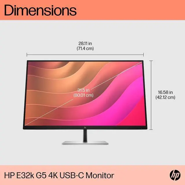 Alt view image 6 of 10 - HP E32k G5 4K UHD USB-C Monitor IPS LED 60Hz 5ms Height Adjust Tilt Swivel Pivot