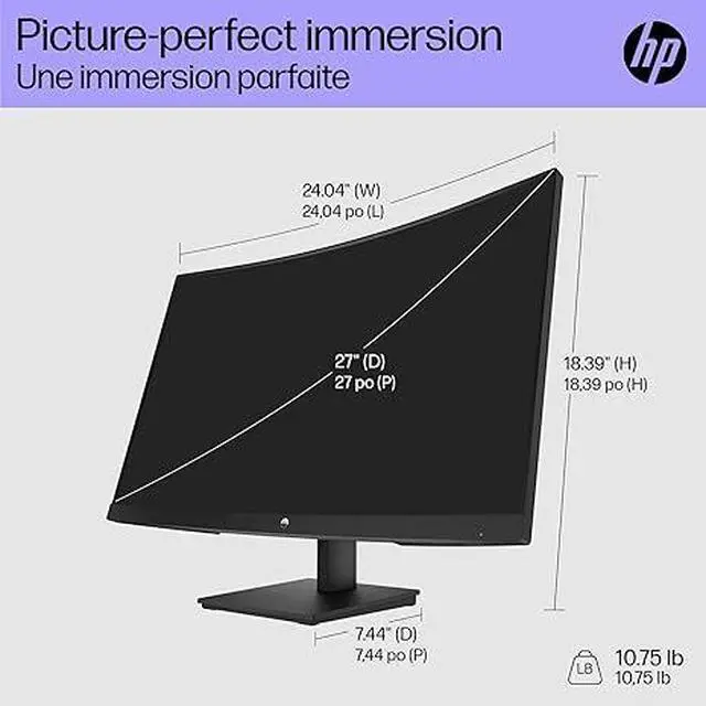 Alt view image 9 of 12 - HP V27c G5 27" VA FHD (1920x1080) Curved Monitor 75Hz, 5ms, 16:9, Flicker-free, AMD FreeSync HDMI & DisplayPort - 65P60AA