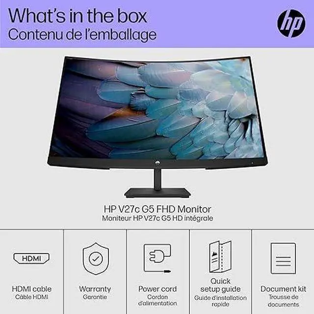 Alt view image 10 of 12 - HP V27c G5 27" VA FHD (1920x1080) Curved Monitor 75Hz, 5ms, 16:9, Flicker-free, AMD FreeSync HDMI & DisplayPort - 65P60AA