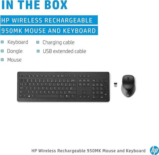 Alt view image 2 of 5 - HP Wireless Rechargeable 950MK Mouse Keyboard Full Size for PCs with USB A Port