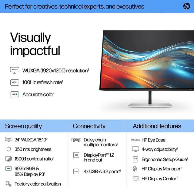 Alt view image 2 of 9 - HP Series 7 Pro 24 Inch WUXGA Monitor 724pn 100Hz IPS Tilt Swivel Pivot Adjust