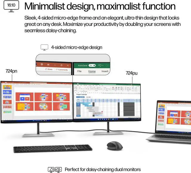 Alt view image 5 of 9 - HP Series 7 Pro 24 Inch WUXGA Monitor 724pn 100Hz IPS Tilt Swivel Pivot Adjust