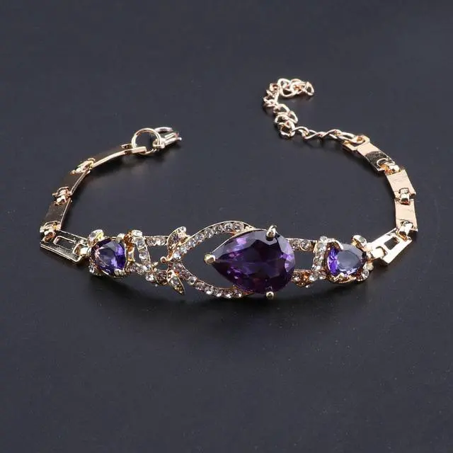 Alt view image 4 of 7 - Exquisite Purple Zircon Crystal Necklace Earring Bracelet Ring Bridal Jewelry Sets For Women Gift Party Wedding Prom