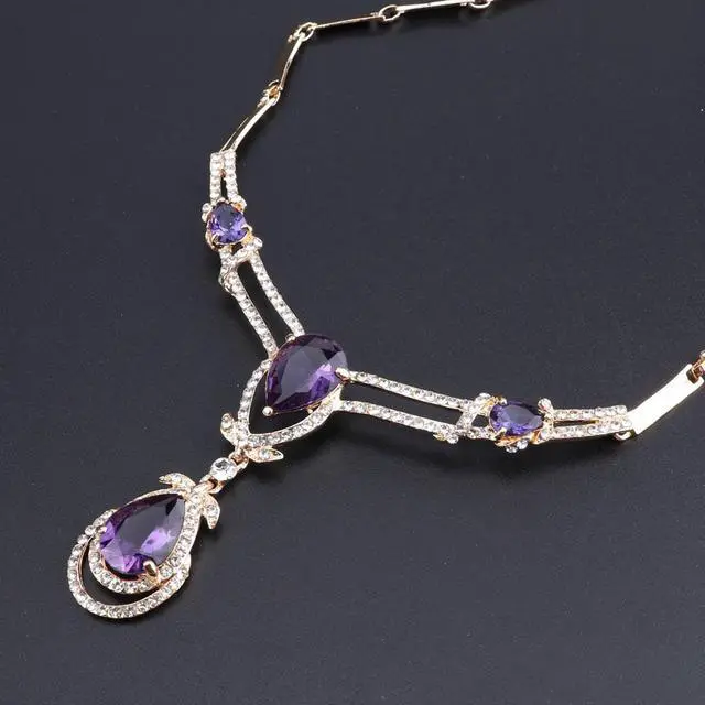 Alt view image 3 of 7 - Exquisite Purple Zircon Crystal Necklace Earring Bracelet Ring Bridal Jewelry Sets For Women Gift Party Wedding Prom