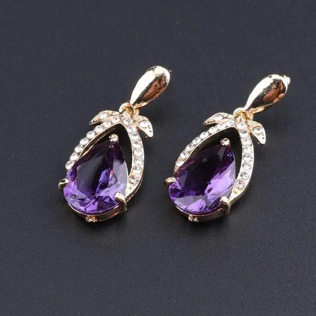 Alt view image 5 of 7 - Exquisite Purple Zircon Crystal Necklace Earring Bracelet Ring Bridal Jewelry Sets For Women Gift Party Wedding Prom