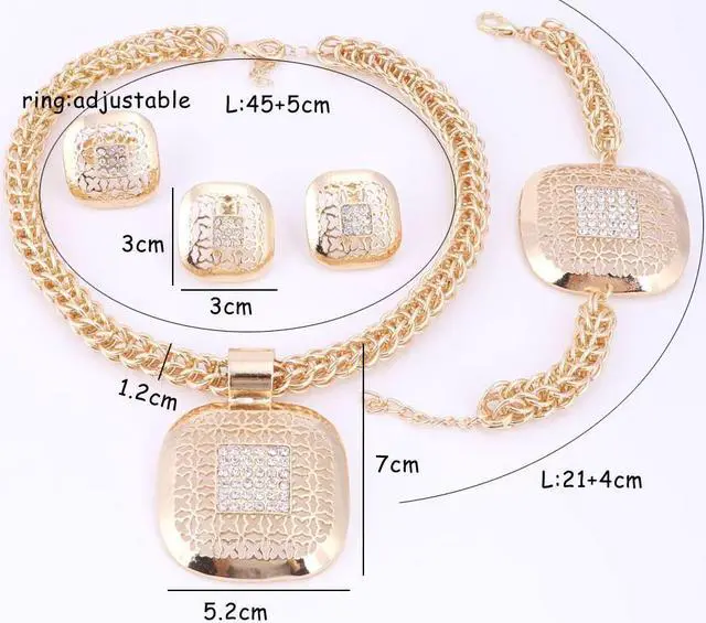 Alt view image 3 of 7 - Fashion African Beads Jewelry Set Exquisite Dubai Gold Color Square Crystal Jewelry Set Nigerian Wedding Bridal Bijoux
