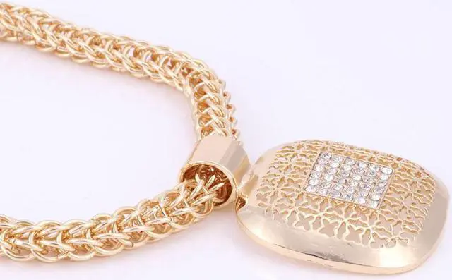 Alt view image 5 of 7 - Fashion African Beads Jewelry Set Exquisite Dubai Gold Color Square Crystal Jewelry Set Nigerian Wedding Bridal Bijoux