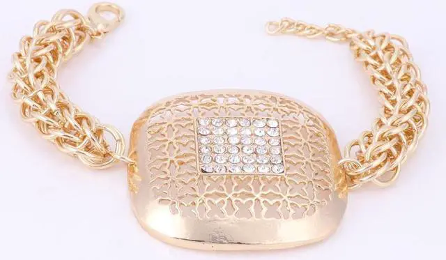 Alt view image 6 of 7 - Fashion African Beads Jewelry Set Exquisite Dubai Gold Color Square Crystal Jewelry Set Nigerian Wedding Bridal Bijoux