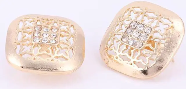 Alt view image 7 of 7 - Fashion African Beads Jewelry Set Exquisite Dubai Gold Color Square Crystal Jewelry Set Nigerian Wedding Bridal Bijoux