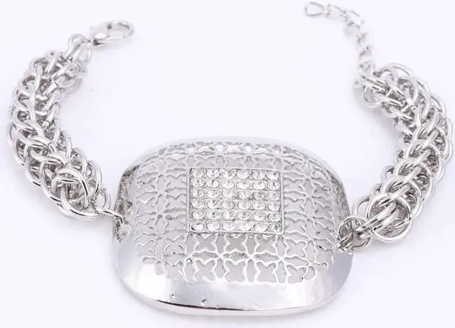 Alt view image 4 of 5 - Fashion African Beads Jewelry Set Exquisite Dubai Gold Color Square Crystal Jewelry Set Nigerian Wedding Bridal Bijoux Silver