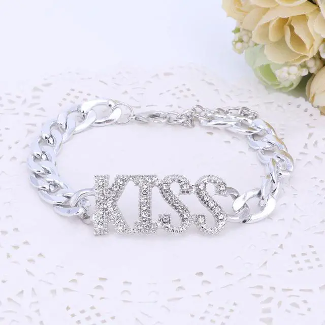 Alt view image 5 of 7 - Women Charm Bridal Earrings Ring Kiss Lipstick Big Letter Pendant Sets Classic Wedding Necklace Bracelet Jewelry Set Silver