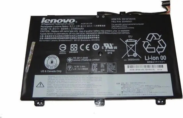Main image of New Genuine Lenovo 00HW001 00HW000 SB10F46439 SB10F46438 4ICP7/51/79 Battery 56Wh