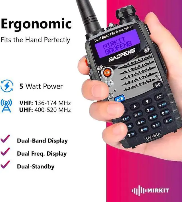 Alt view image 2 of 4 - Baofeng Ham Radio UV-5RA 2022 5W Power FCC Approved 1800 mAh Li-ion Battery Mirkit Edition and Lanyard Mirkit Ham Radio Operator, Walkie Talkies Dual Band Two Way Radios