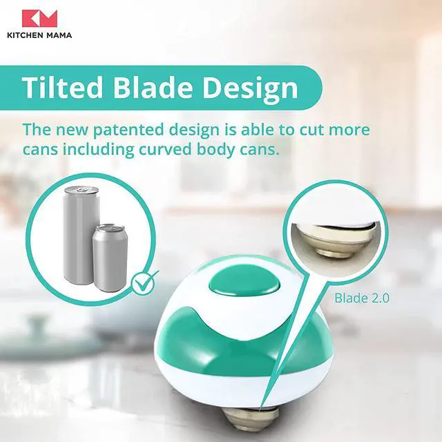 Alt view image 3 of 7 - Kitchen Mama Electric Can Opener 2.0: Upgraded Blade Opens Any Can Shape, No Sharp Edge,Food-Safe,Handy with Lid Lift, Battery Operated Handheld Can Opener (Teal Green V2)