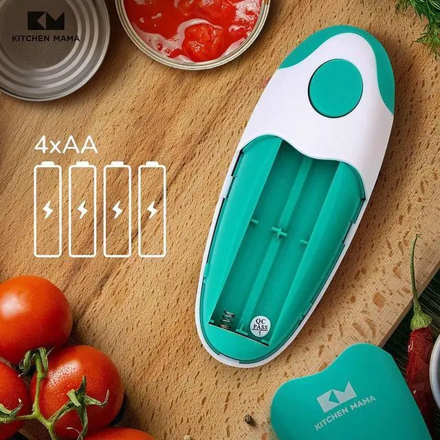 Alt view image 7 of 7 - Kitchen Mama Electric Can Opener 2.0: Upgraded Blade Opens Any Can Shape, No Sharp Edge,Food-Safe,Handy with Lid Lift, Battery Operated Handheld Can Opener (Teal Green V2)