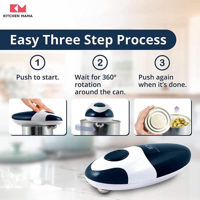 Kitchen Mama Electric Can Opener 2.0: Upgraded Blade Opens Any Can Shape -  No Sharp Edge, Food-Safe, Handy with Lid Lift, Battery Operated Handheld Can  Opener (Navy Blue) 