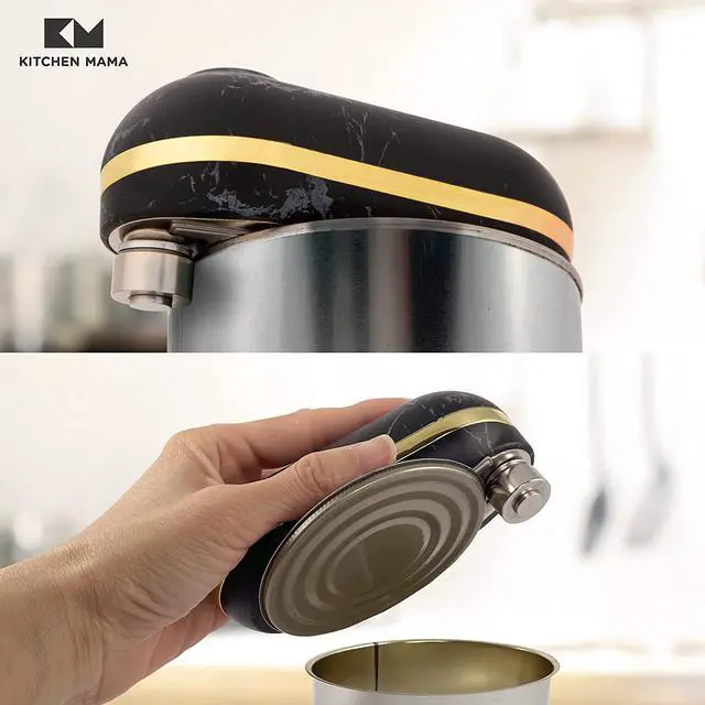 Alt view image 4 of 6 - Kitchen Mama Mini Battery-Operated Can Opener: Open Your Cans with A Simple Push of Button - No Sharp Edge, Food-Safe and Mini-sized (Marble Black/Gold)