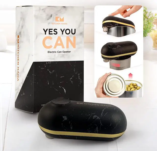 Alt view image 3 of 6 - Kitchen Mama Mini Battery-Operated Can Opener: Open Your Cans with A Simple Push of Button - No Sharp Edge, Food-Safe and Mini-sized (Marble Black/Gold)