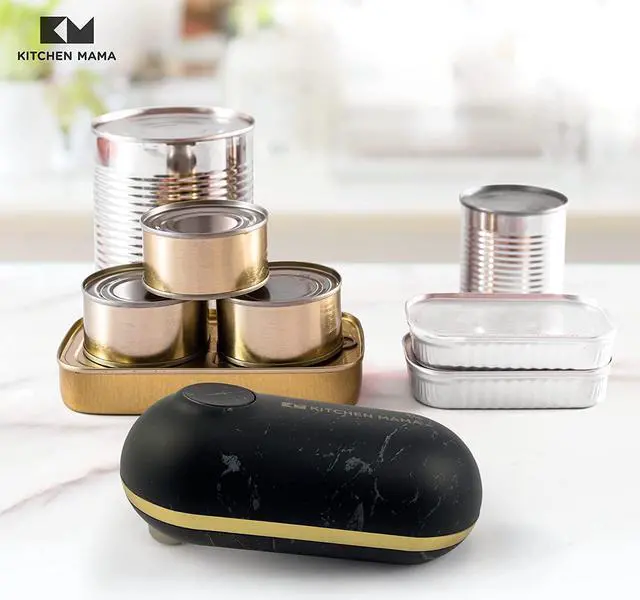 Alt view image 5 of 6 - Kitchen Mama Mini Battery-Operated Can Opener: Open Your Cans with A Simple Push of Button - No Sharp Edge, Food-Safe and Mini-sized (Marble Black/Gold)