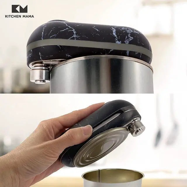 Alt view image 4 of 7 - Kitchen Mama Mini Battery-Operated Can Opener: Open Your Cans with A Simple Push of Button - No Sharp Edge, Food-Safe and Mini-sized (Marble Black/Black)
