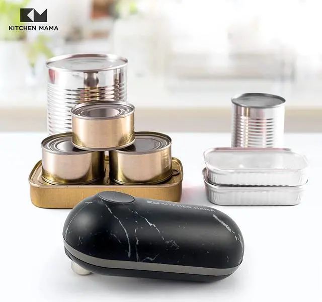 Alt view image 5 of 7 - Kitchen Mama Mini Battery-Operated Can Opener: Open Your Cans with A Simple Push of Button - No Sharp Edge, Food-Safe and Mini-sized (Marble Black/Black)