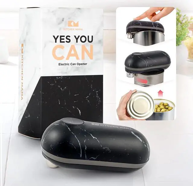 Alt view image 3 of 7 - Kitchen Mama Mini Battery-Operated Can Opener: Open Your Cans with A Simple Push of Button - No Sharp Edge, Food-Safe and Mini-sized (Marble Black/Black)