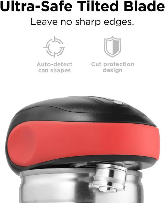 Alt view image 3 of 6 - Kitchen Mama One-To-Go Electric Can Opener: Open Cans with One Press- Auto Detect Any Can Shapes, Auto-Stop As Task Completes, No Sharp Edge, Handy with Lid Lift, Battery Operated Can Opener (Red)