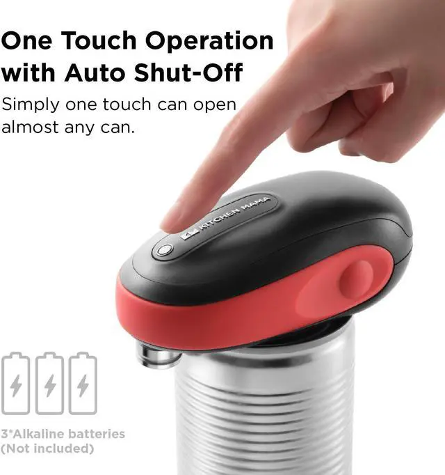 Alt view image 2 of 6 - Kitchen Mama One-To-Go Electric Can Opener: Open Cans with One Press- Auto Detect Any Can Shapes, Auto-Stop As Task Completes, No Sharp Edge, Handy with Lid Lift, Battery Operated Can Opener (Red)