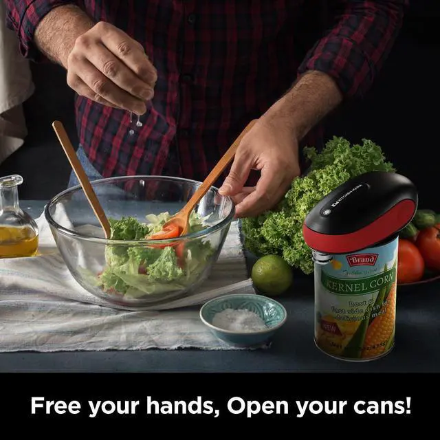 Alt view image 6 of 6 - Kitchen Mama One-To-Go Electric Can Opener: Open Cans with One Press- Auto Detect Any Can Shapes, Auto-Stop As Task Completes, No Sharp Edge, Handy with Lid Lift, Battery Operated Can Opener (Red)