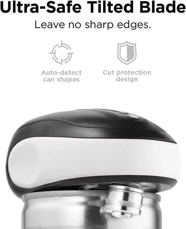 Alt view image 3 of 6 - Kitchen Mama One-To-Go Electric Can Opener: Open Cans with One Press- Auto Detect Any Can Shapes, Auto-Stop As Task Completes, No Sharp Edge, Handy with Lid Lift, Battery Operated Can Opener (White)