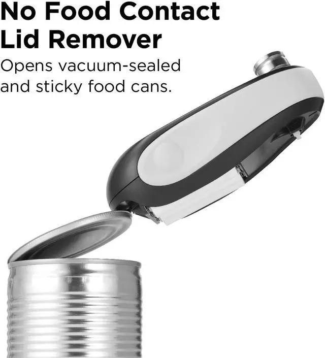 Alt view image 5 of 6 - Kitchen Mama One-To-Go Electric Can Opener: Open Cans with One Press- Auto Detect Any Can Shapes, Auto-Stop As Task Completes, No Sharp Edge, Handy with Lid Lift, Battery Operated Can Opener (White)