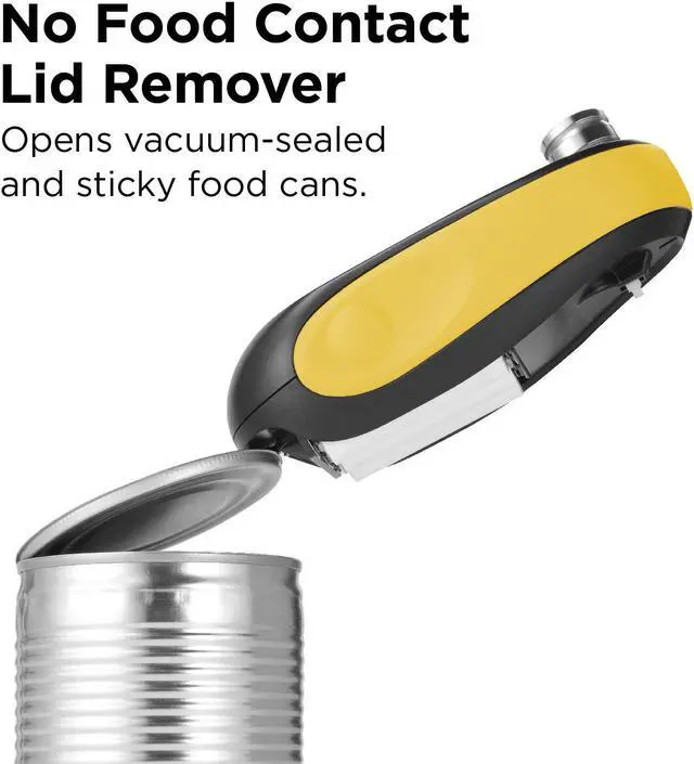 Alt view image 5 of 6 - Kitchen Mama One-To-Go Electric Can Opener: Open Cans with One Press- Auto Detect Any Can Shapes, Auto-Stop As Task Completes, No Sharp Edge, Handy with Lid Lift, Battery Operated Can Opener (Yellow)