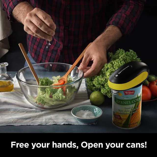 Alt view image 6 of 6 - Kitchen Mama One-To-Go Electric Can Opener: Open Cans with One Press- Auto Detect Any Can Shapes, Auto-Stop As Task Completes, No Sharp Edge, Handy with Lid Lift, Battery Operated Can Opener (Yellow)