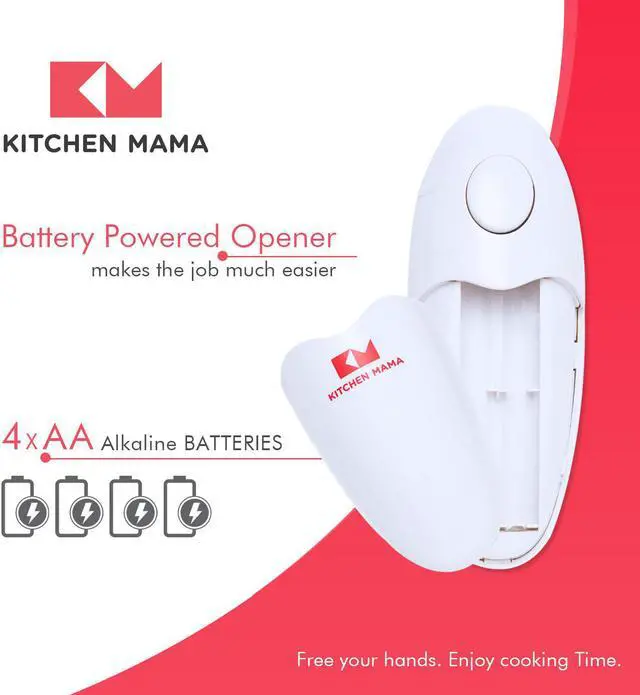 Alt view image 6 of 6 - Kitchen Mama Electric Can Opener: Open Your Cans with A Simple Push of Button - Smooth Edge, Food-Safe and Battery Operated Handheld Can Opener(White)