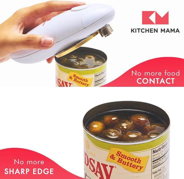 Alt view image 3 of 6 - Kitchen Mama Electric Can Opener: Open Your Cans with A Simple Push of Button - Smooth Edge, Food-Safe and Battery Operated Handheld Can Opener(White)