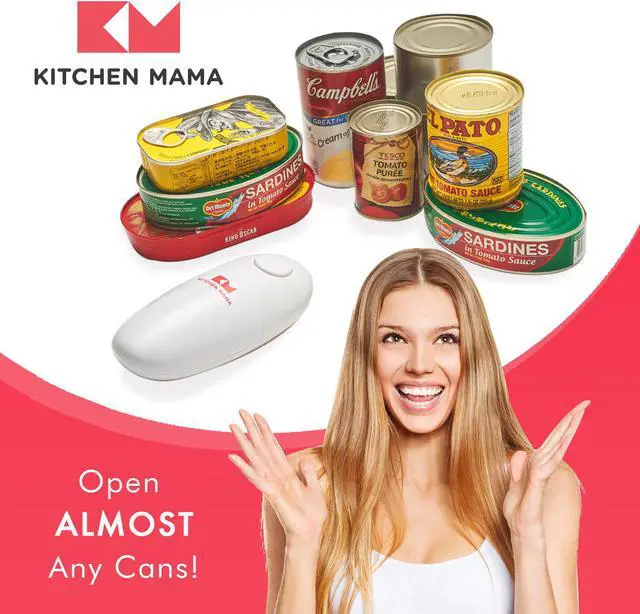 Alt view image 4 of 6 - Kitchen Mama Electric Can Opener: Open Your Cans with A Simple Push of Button - Smooth Edge, Food-Safe and Battery Operated Handheld Can Opener(White)