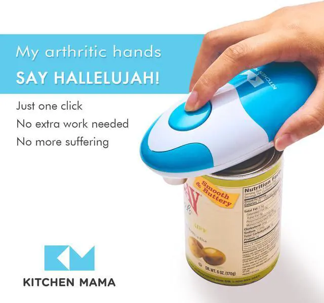 Alt view image 3 of 6 - Kitchen Mama Electric Can Opener: Open Your Cans with A Simple Push of Button - Smooth Edge, Food-Safe and Battery Operated Handheld Can Opener (Sky Blue)