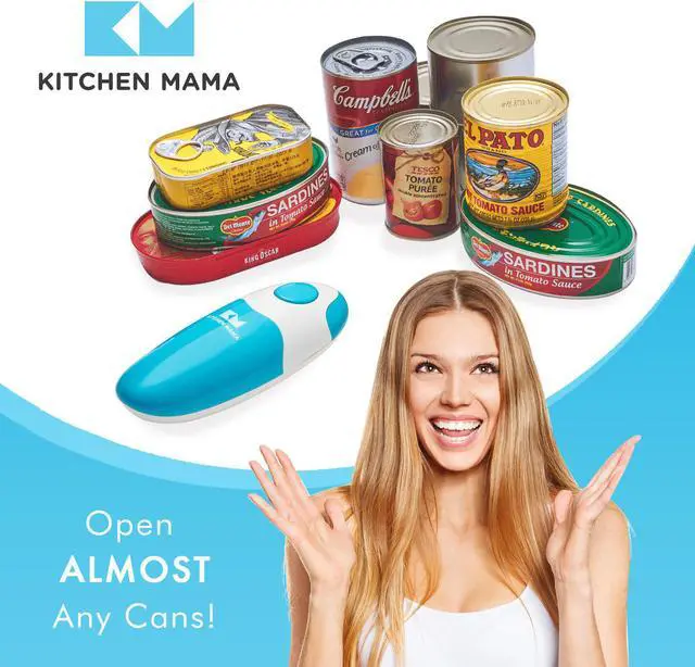 Alt view image 5 of 6 - Kitchen Mama Electric Can Opener: Open Your Cans with A Simple Push of Button - Smooth Edge, Food-Safe and Battery Operated Handheld Can Opener (Sky Blue)