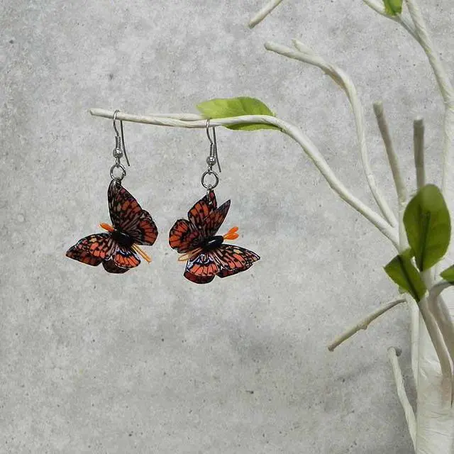 Alt view image 2 of 2 - 3D Butterfly Fluttering Animal Dangle Earrings - Womens Fashion Handmade Jewelry Boho Accessories