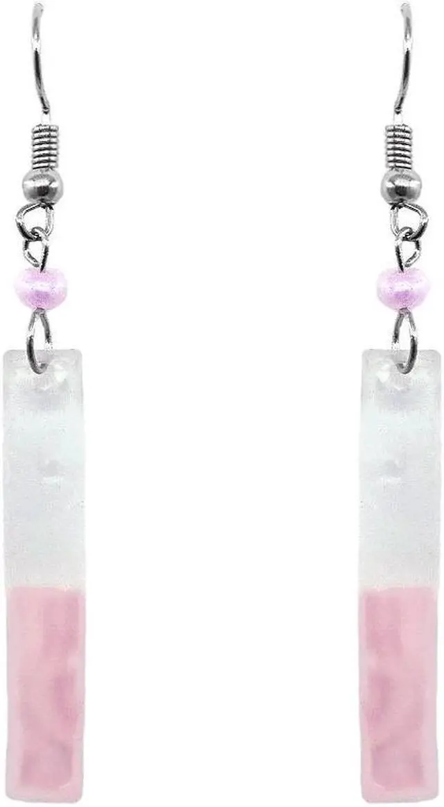 Main image of Long Rectangle Lightweight Fused Glass Dual Color Dangle Earrings - Womens Fashion Handmade Jewelry Boho Accessories