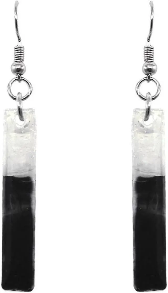 Main image of Long Rectangle Lightweight Fused Glass Dual Color Dangle Earrings - Womens Fashion Handmade Jewelry Boho Accessories